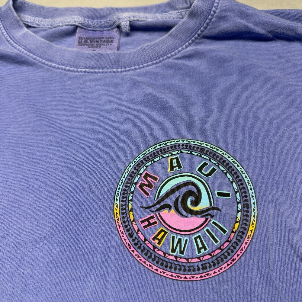 U.S Vintage Maui Hawaii Long Sleeve T-Shirt Size S Washed Blue - Picture 2 of 8
